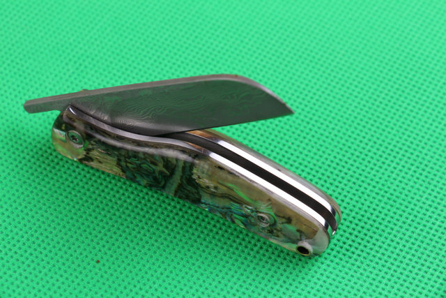  Abalone VG10 Damascus Little Razorback no lock knife UD402134